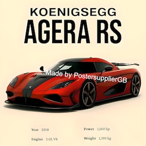 Koenigsegg Agera RS style Car Poster/ Wall Art / Fine Art Print Gifts