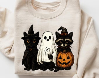 レトロなゴースト子猫のコンフォートシャツ：不気味なハロウィン猫Tシャツ