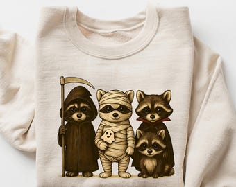 Ghost Raccoon Halloween Sweatshirt: Retro Spooky Season Tee