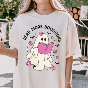 Comfort Ghost Reading Books Shirt, Bookish Halloween T Shirt, Teacher Librarian Halloween Gift, Halloween Book Lover Tee, Halloween School