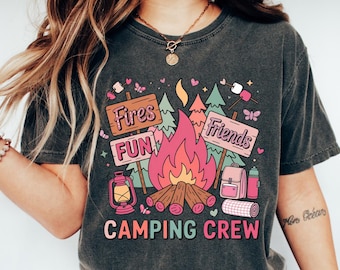 Chemise de camping, t-shirt à imprimé Campfire Friends, chemise de camp d'été