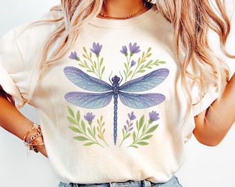 Dragonfly Floral T-Shirt: Comfort Womens Boho Cottagecore Top