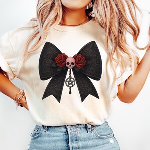 Womens Skull Halloween Shirt: Coquette Bow Skeleton, Retro Fall Gift
