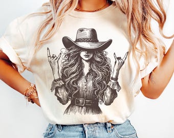 T-shirt graphique cow-girl rétro, t-shirt concert western