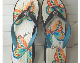 Brighton "Flit" Butterfly Platform Sandals Women's Size 10 Blue Flip-flop Shoes