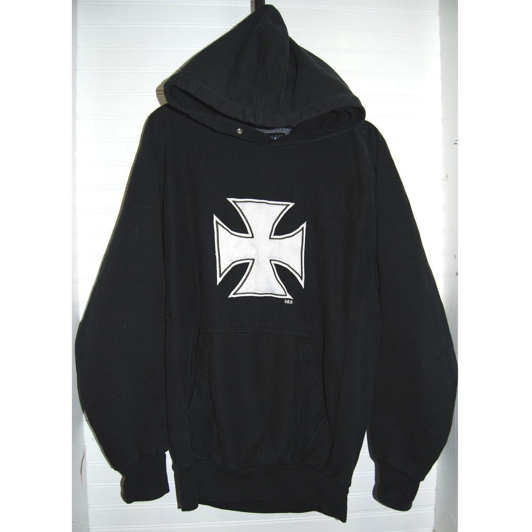 Vintage Iron Cross Hoodie Mens XS Y2K Steve Barrys Choppers