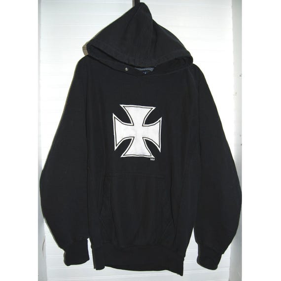 Vintage Iron Cross Hoodie Mens XS Y2K Steve Barrys Choppers