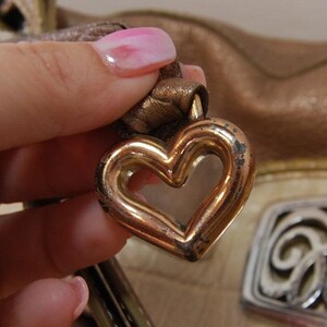 Vintage Brighton Hobo Purse Y2K Fold over Leder Umhängetasche Metallic Beige Bild 5