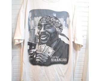 Vintage Tupac Shakur Shirt Gr. 2XL Le Bleu 90s White Rap Tee Artwork *gebraucht
