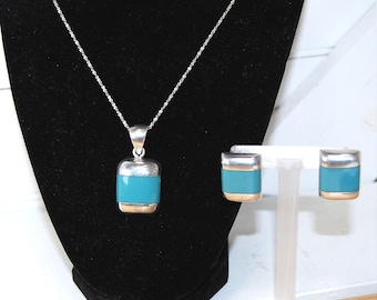 Conjunto de joyería Taxco México México de plata esterlina con turquesa durmiente, collar y pendientes