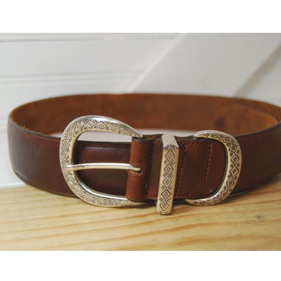 Vintage Brighton Brown Leather Belt medium Vintage Brighton brown leather belt with croc pattern 32  main image 4