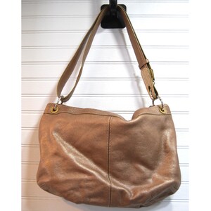 Vintage Brighton Hobo Purse Y2K Fold over Leder Umhängetasche Metallic Beige Bild 3