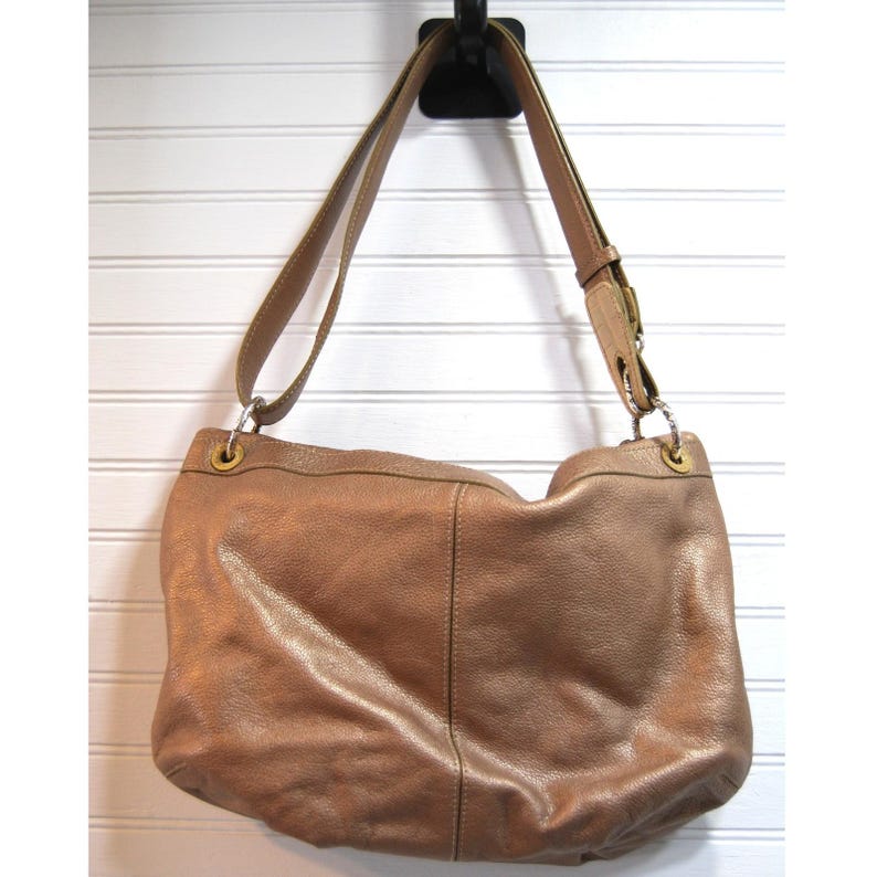 Vintage Brighton Hobo Purse Y2K Fold over Leder Umhängetasche Metallic Beige Bild 3