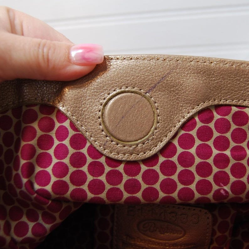 Vintage Brighton Hobo Purse Y2K Fold over Leder Umhängetasche Metallic Beige Bild 8