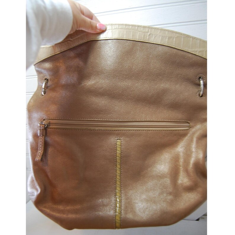 Vintage Brighton Hobo Purse Y2K Fold over Leder Umhängetasche Metallic Beige Bild 6