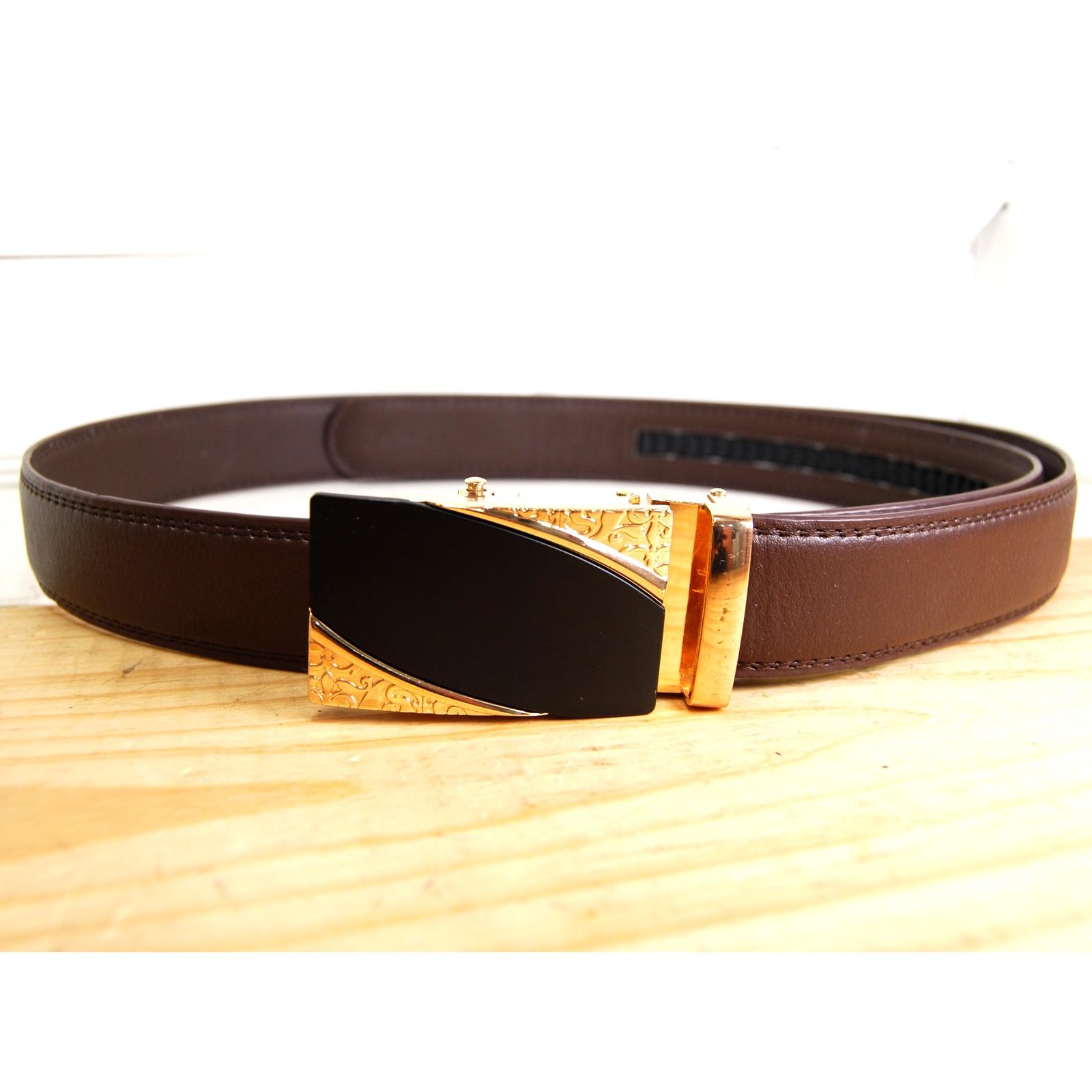 Mens ratchet belt size 52 Vegan Leather Black gold buckle