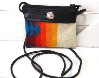 Vintage mini Crossbody Geldbörse Western Gobelin & Kunstleder Umhängetasche