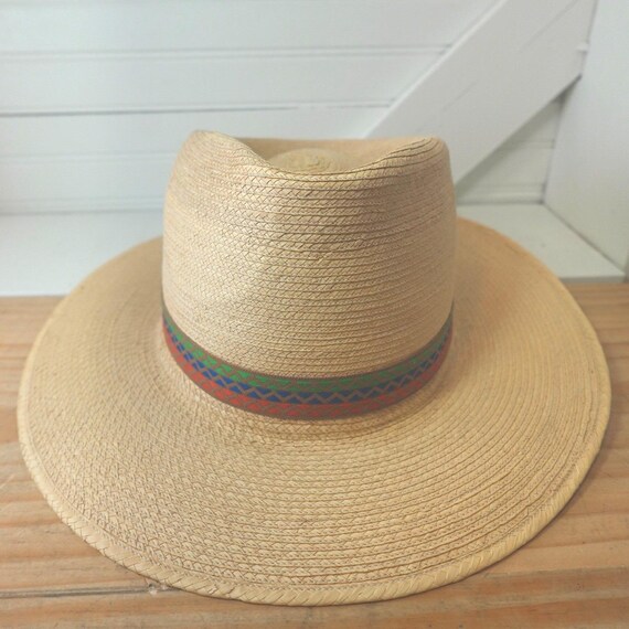 Vintage La Giralda Straw Hat Sz 58 Guatemala Handcrafted Artisan Palm Leaf View 3