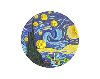 Diseño de bordado a máquina "Noche estrellada", diseños de bordado de Van Gogh, archivos de bordado "Noche estrellada", 5 tamaños, descarga instantánea