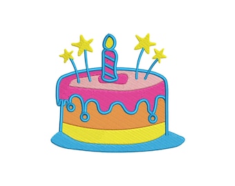 Diseño de bordado a máquina de pastel de feliz cumpleaños, diseños de bordado de pastel de cumpleaños, archivos de bordado de pastel de cumpleaños, 5 tamaños, descarga instantánea