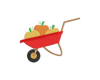 Diseño de bordado a máquina de carretilla de calabaza, diseños de bordado de calabaza, archivos de bordado de carretilla, 5 tamaños, descarga instantánea