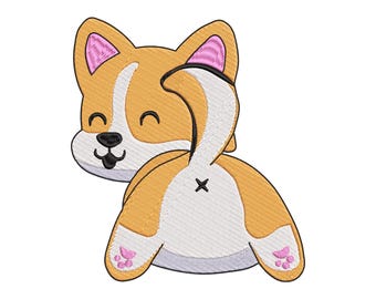 Diseño de bordado a máquina de perro Corgi, diseños de bordado de Corgi, archivos de bordado de Corgi, 5 tamaños, descarga instantánea
