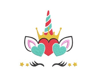 Diseño de bordado a máquina de cara de unicornio, diseños de bordado de unicornio, archivos de bordado de cabeza de unicornio, 5 tamaños, descarga instantánea