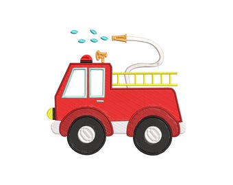 Diseño de bordado a máquina de camión de bomberos, diseños de bordado de camión de bomberos, archivos de bordado de camión de bomberos, 5 tamaños, descarga instantánea