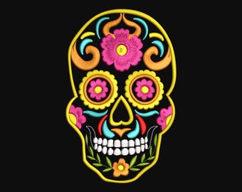 Diseño de bordado a máquina de calaveras de azúcar, diseños de bordado de calaveras de azúcar, archivos de bordado de calaveras de azúcar, 5 tamaños, descarga instantánea