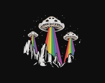 Archivo de bordado de hongo arcoíris, diseño de bordado a máquina de hongos psicodélicos, archivos de bordado de hongo arcoíris, 5 tamaños, descarga instantánea