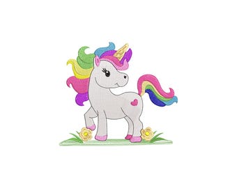 Diseño de bordado a máquina de unicornio colorido, diseños de bordado de unicornio, archivos de bordado de unicornio, 5 tamaños, descarga instantánea