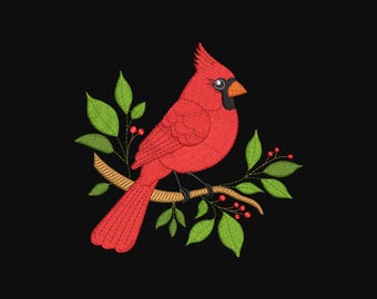 Diseño de bordado navideño de cardenal rojo norteño, diseño de bordado a máquina de cardenal navideño, 6 tamaños, descarga instantánea