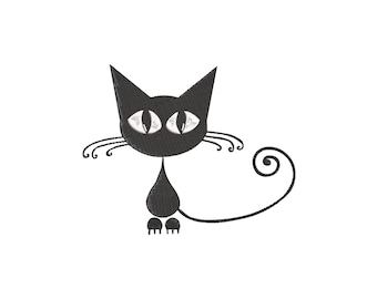 Diseño de bordado a máquina de gato negro, diseños divertidos de bordado de gatos, archivos de bordado de gatos, 5 tamaños, descarga instantánea