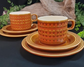 Vintage Hornsea Saffrans-te-trioer | Brittiskt stengodsset från mitten av århundradet