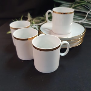 Vintage Thomas Germany Coffee Cup Set – Rosenthal White & Gold Porcelain – Set of 4