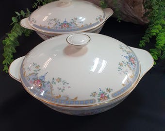 Vintage Royal Doulton Juliet Terrin – Grönsaksfat i benporslin med blommig kant