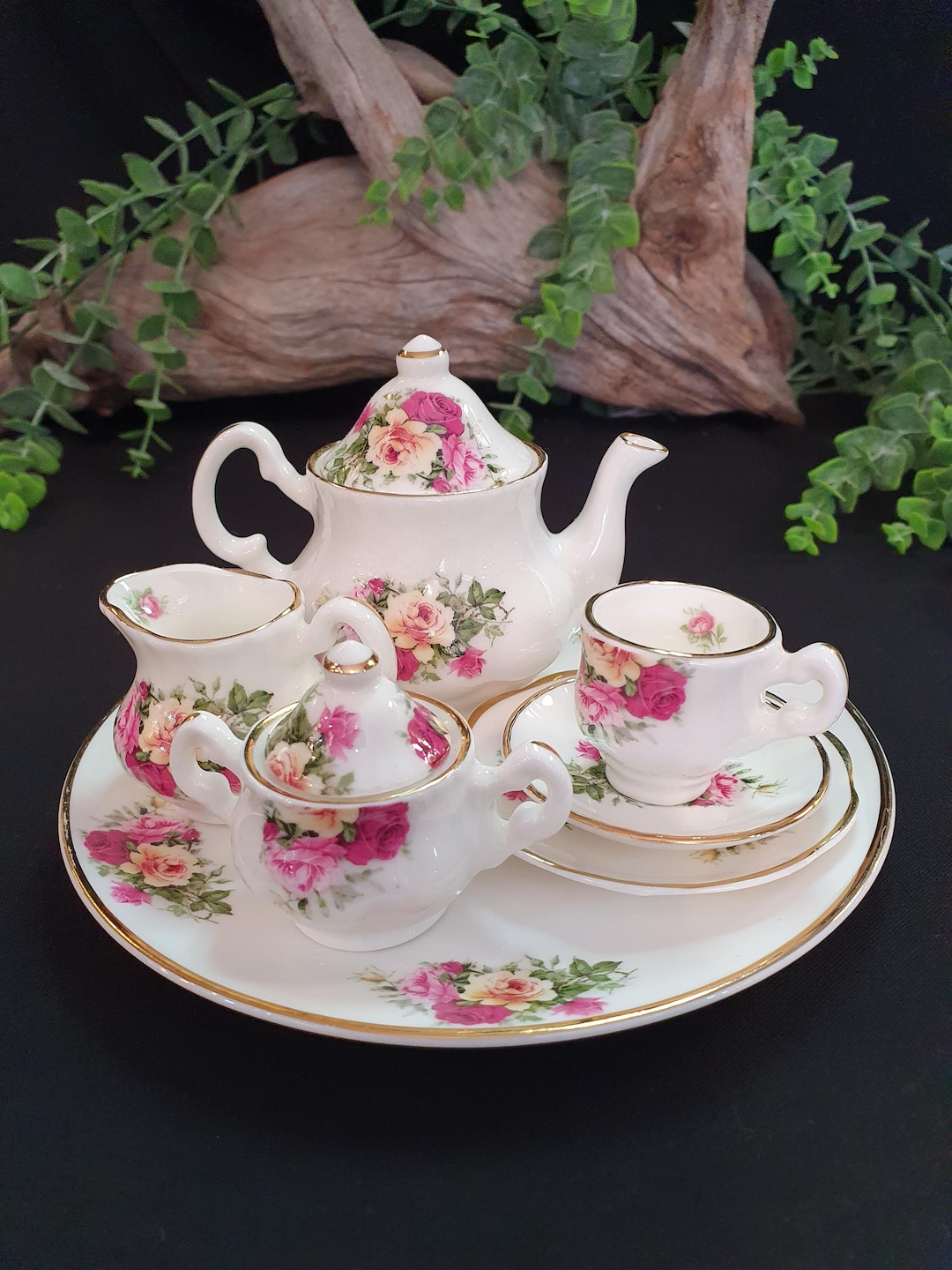 Miniature Porcelain Tea Set: Floral Pattern, Ojets D'art - Etsy