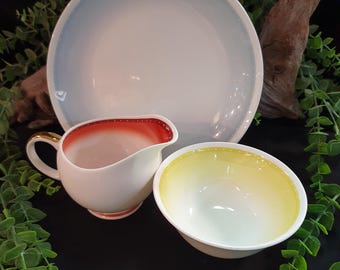 Vajilla Harlequin de Susie Cooper: juego de 3 piezas: plato, cremera y tazón