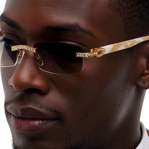 Rimless Sunglasses Gold Rhinestone Accents Fashion Clear Eyewear Men Lentes New