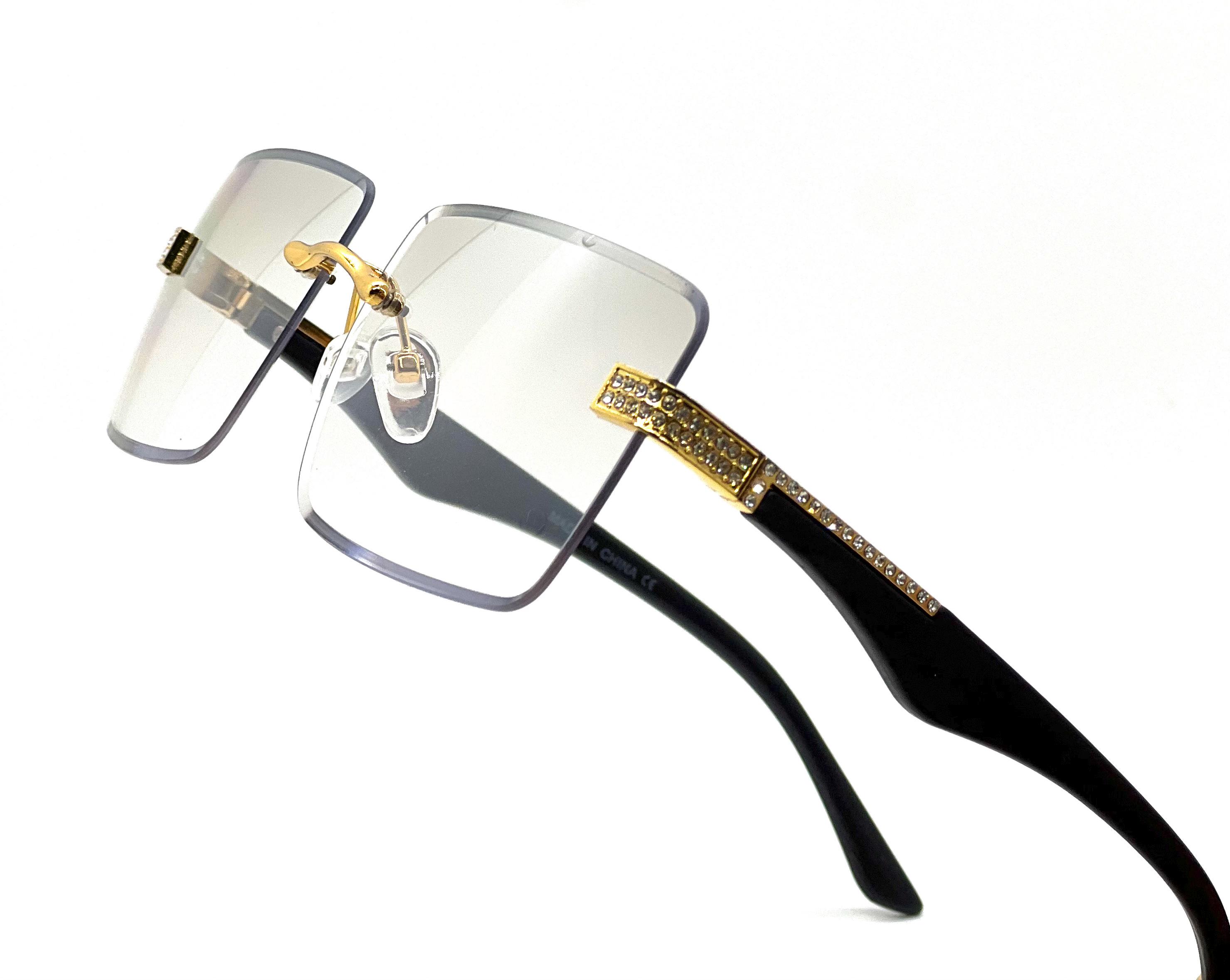 Vintage NOS Y2K Narrow Rhinestone Metal Eyeglass Frames with New Non-RX Sun Lens Oval Metal Rhinestone Glasses Y2K Style VK2270 main image 2