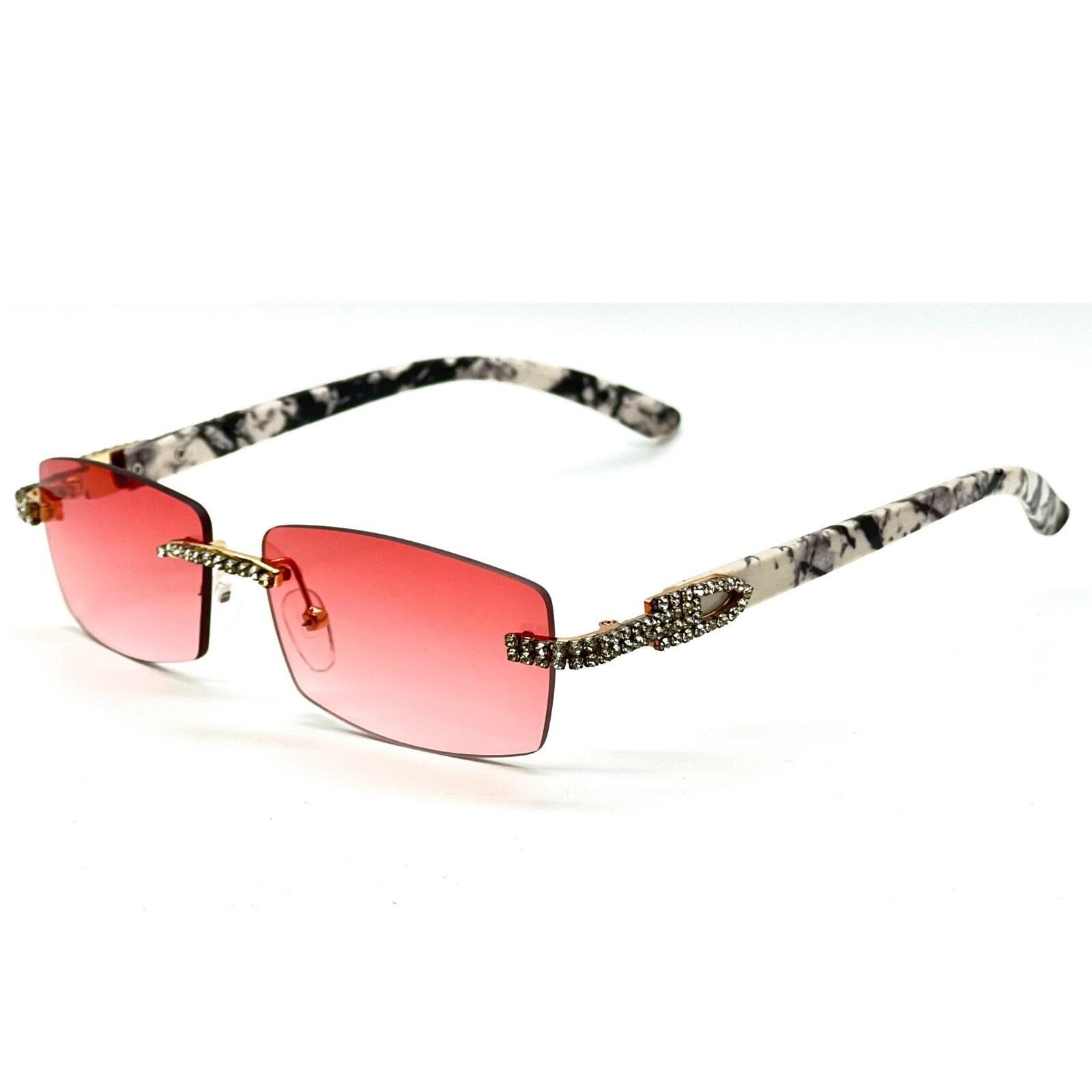 Red and Black Rimless Sunglasses with Metallic Accents RED TINT AUTHENTIC II – JAMES ORO main image 2