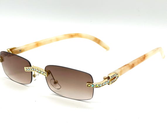 Women Rimless Clear Lens Tint Marble Arm Gold Frame Diamond Sunglasses Gafas New Diamond Cut Rimless Sunglasses | Gold Metal Frame |... From  main image 2