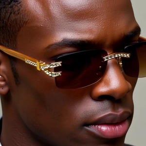 Rhinestone Sunglasses Rimless Buffs Brown Lens Fashion Shades Music Party Shades Hip Hop Street image 7