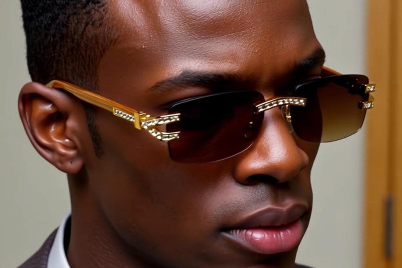 Rhinestone Sunglasses Rimless Buffs Brown Lens Fashion Shades Music Party Shades Hip Hop Street image 7