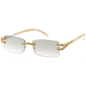 Rhinestone Sunglasses Rimless Buffs Brown Lens Fashion Shades Music Party Shades Hip Hop Street Clear Marble