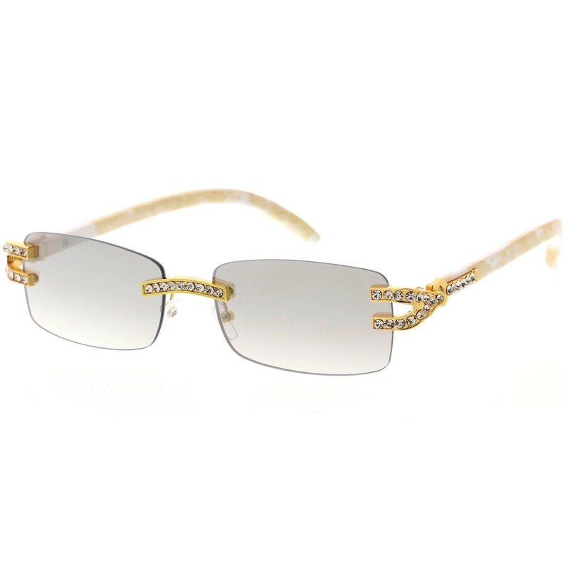 Rhinestone Sunglasses Rimless Buffs Brown Lens Fashion Shades Music Party Shades Hip Hop Street Clear Marble