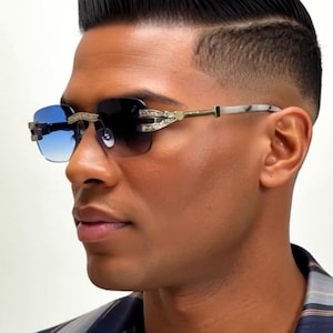 Rhinestone Sunglasses Rimless Buffs Brown Lens Fashion Shades Music Party Shades Hip Hop Street image 14