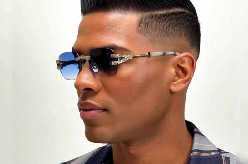 Rhinestone Sunglasses Rimless Buffs Brown Lens Fashion Shades Music Party Shades Hip Hop Street image 14