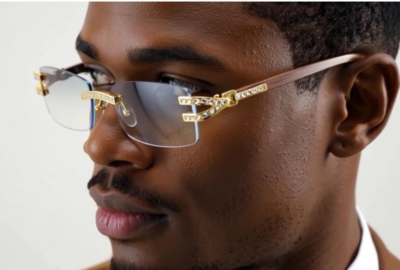 Rhinestone Sunglasses Rimless Buffs Brown Lens Fashion Shades Music Party Shades Hip Hop Street image 12