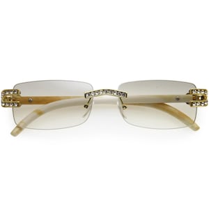 Rhinestone Sunglasses Rimless Buffs Brown Lens Fashion Shades Music Party Shades Hip Hop Street image 6